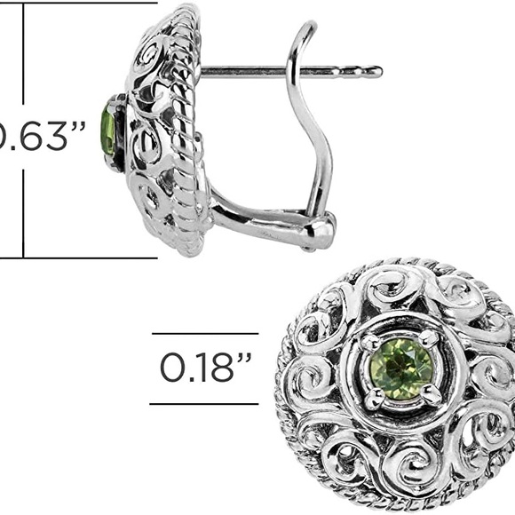 NEW CAROLYN POLLACK Peridot Button Earrings Sterling Scroll Omega NEW IN CP BOX - Picture 7 of 9